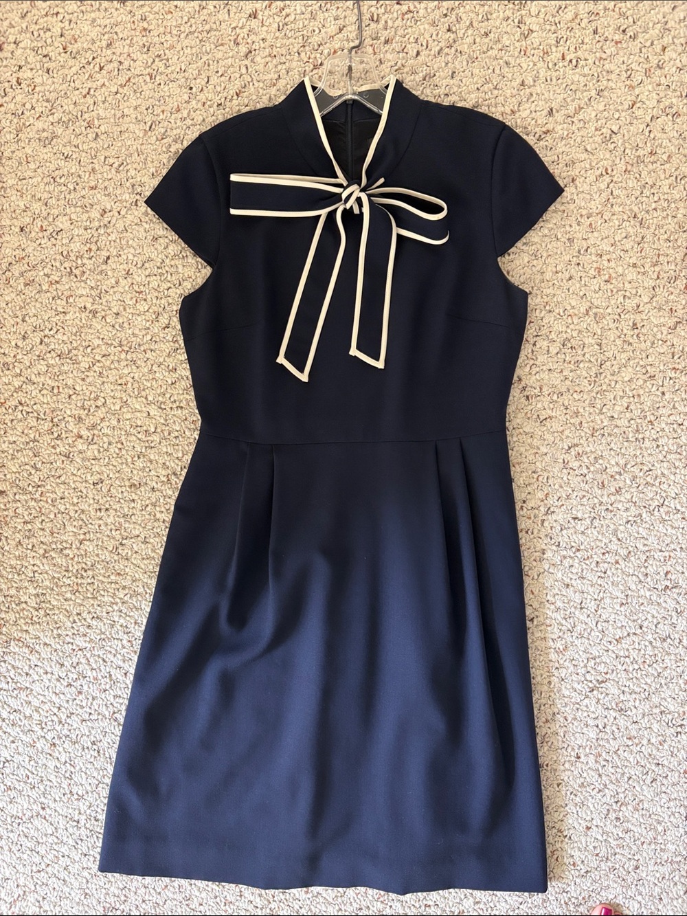 J. Crew Navy Midi Dress with White-Piped Bow